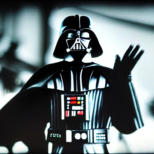 Image similar to 3 5 mm macro photograph of darth vader at an oasis concert