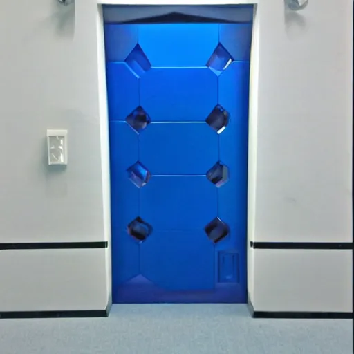 Image similar to a blue hexagonal door from the movie tron : legacy