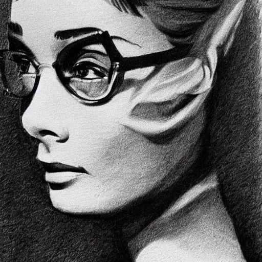 Image similar to pencil illustration of Audrey Hepburn highly detailed, cinematic,