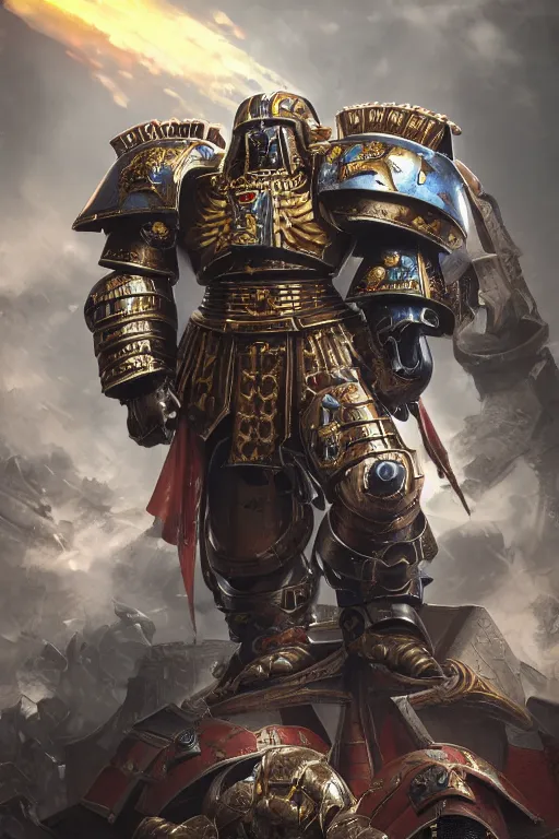 Image similar to armor portrait heros warhammer 4 0 k horus heresy fanart - the primarchs emperor by johannes helgeson animated with vfx concept artist & illustrator global illumination ray tracing hdr fanart arstation zbrush central hardmesh 8 k octane renderer