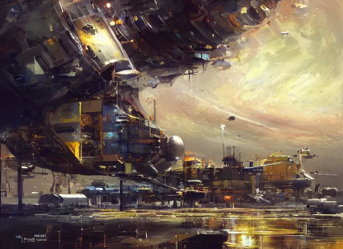 Image similar to SpaceX Big Base, concept art oil painting by Jama Jurabaev and John Berkey, extremely detailed, brush hard, artstation