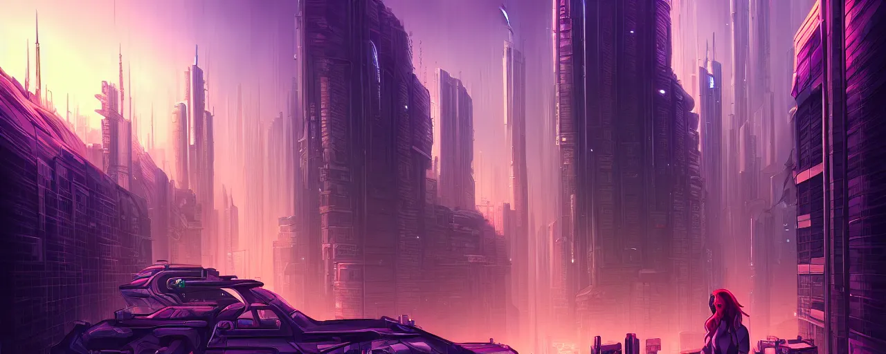 Image similar to A cyberpunk cityscape, by Cyril Rolando, landscape, dramatic lighting, high contrast colors, panoramic view, as trending on Artstation, highly detailed,