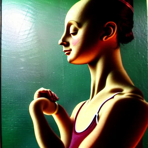 Image similar to portrait of a ballerina, very thick and wet oil paint, 8 k, cinematic light, shadows, reflection highlights in the paint, in the style of joseph lee,