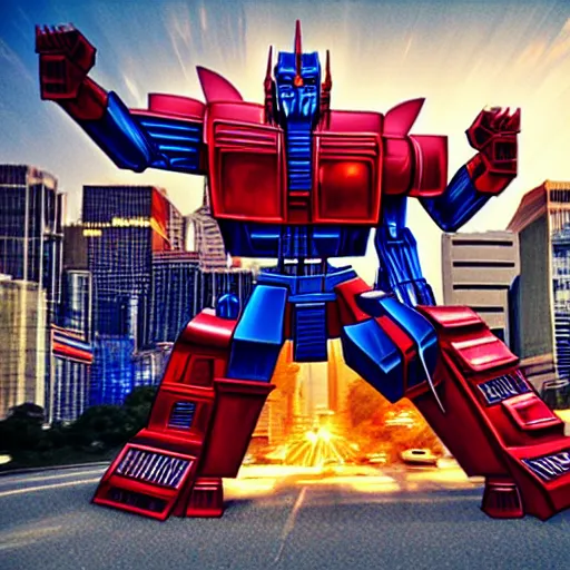 Image similar to optimus prime stuck in traffic and being overwhelmed,
