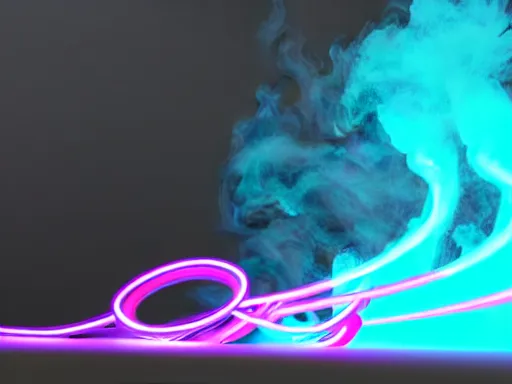 Image similar to radiant neon lighting going through flowing smoke, volumetric lighting, ray tracing god rays, ultra 4K render, highly detailed, volumetric flowing smoke