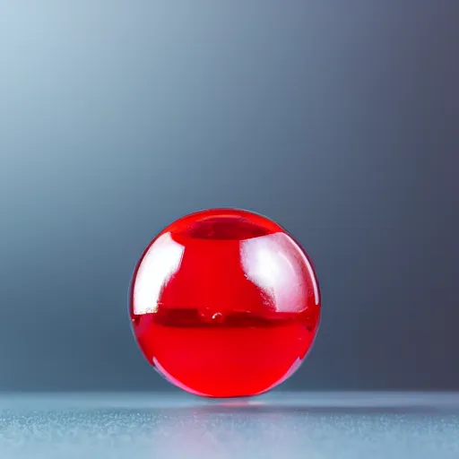 Image similar to transparent cube half filled with red liquid inside in a transparent sphere