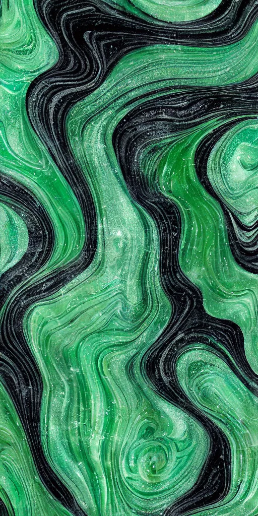 Image similar to beautiful liquid marble texture with big oil bubbles and twirls. harmonic black and green tones coloured abstraction. ultradetailed realistic art