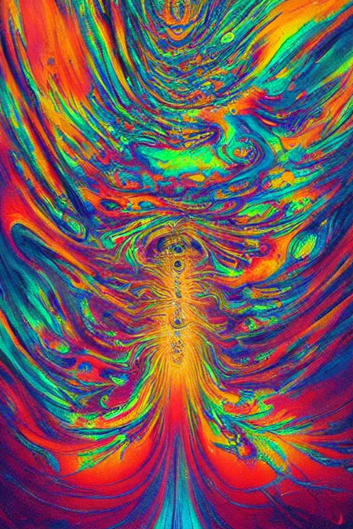 Image similar to fluid dynamics flow art a painting of a iridescent nebular with a colorful swirl shimmering with pearlescence, acrylic marbling art by sam spratt, beksinski, deviantart, psychedelic art, psychedelic, cosmic horror, chromatic