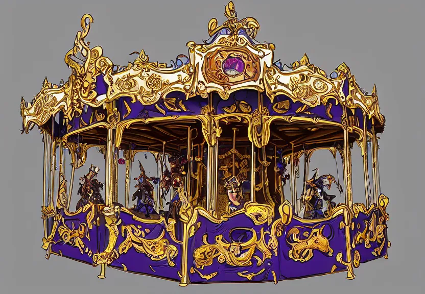 Image similar to a baroque gothic carousel, in the style of league of legends, overwatch