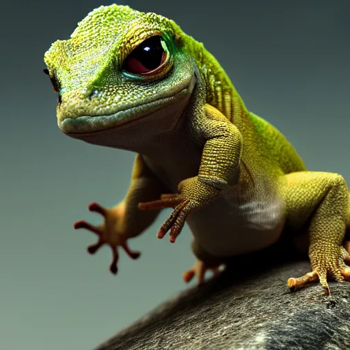 Prompt: cute angry baby gecko, hyperrealism, hyperrealistic, cinematic masterpiece, fantasy style 8 k octane render