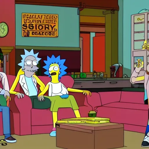 Prompt: Rick & Morty starring in the simpsons couch-gag