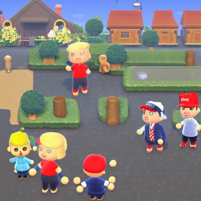 Prompt: donald trump in animal crossing, game screenshot