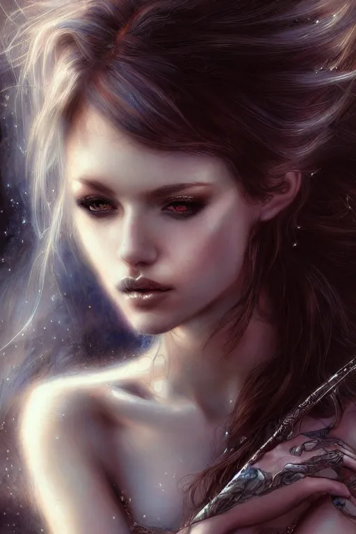 Prompt: a beautiful fairy girl, fantasy, portrait, sharp focus, intricate, elegant, digital painting, artstation, matte, highly detailed, concept art, illustration, ambient lighting, art by Luis Royo