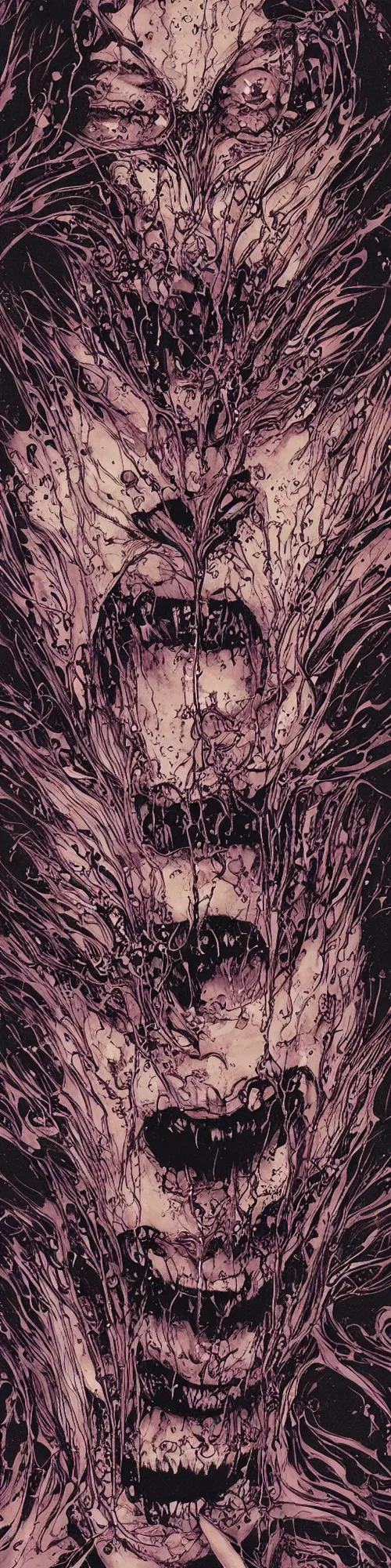 Image similar to closeup of face melting, vampire, by yoichi hatakenaka, masamune shirow, josan gonzales and dan mumford, ayami kojima, takato yamamoto, barclay shaw