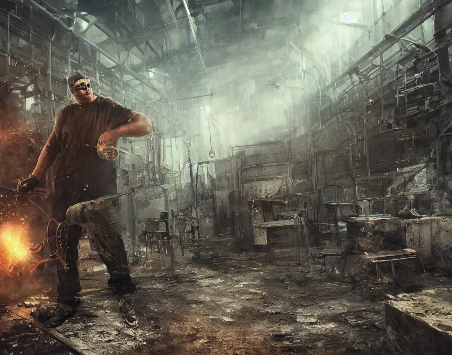 Prompt: mr. beast working in russia metal factory, beautiful texture, beautiful graphics, fantasy artwork, very beautiful scenery, hd, hdr, ue 5, ue 6, unreal engine 5, cinematic 4 k wallpaper, 8 k, ultra detailed