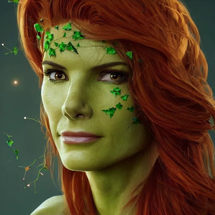 Image similar to portrait of Sandra Bullock as a Poison Ivy in Batman & Robin 1997. intricate artwork. by Tooth Wu, wlop, beeple, dan mumford. octane render, trending on artstation, greg rutkowski very coherent symmetrical artwork. cinematic, hyper realism, high detail, octane render, 8k