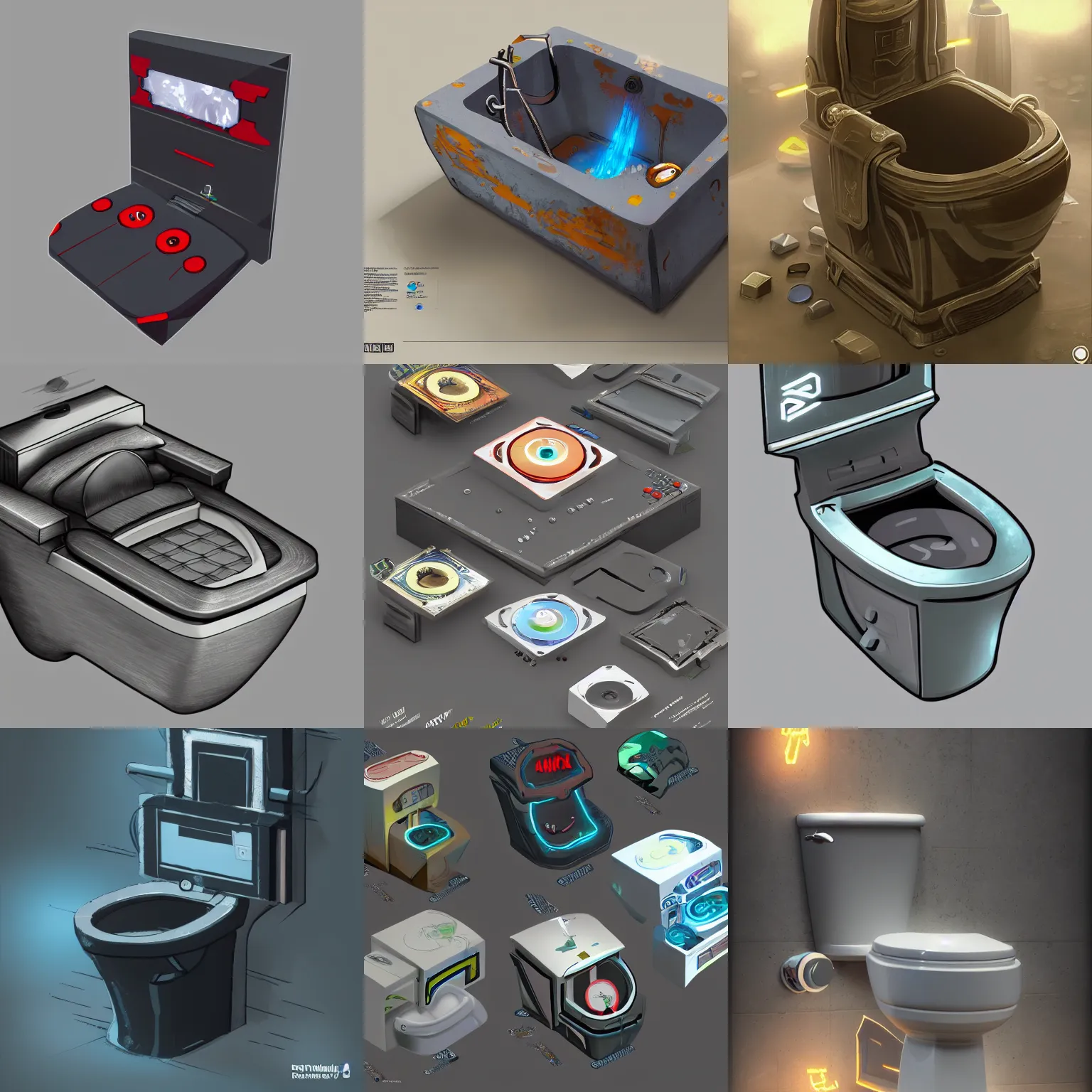 Prompt: gaming toilet with rtx 3 0 9 0, product concept, concept art, digital art, trending on artstation