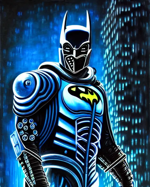 Image similar to detailed painting of cyberpunk mechanical wires subzero from mortal kombat mixed with batman