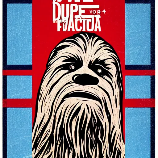 Image similar to chewbacca presidential election poster showing close up of chewbacca face red and blue duotone by sheperd fairey no text