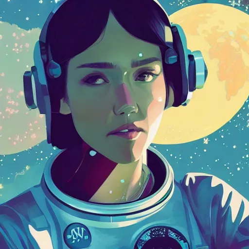 Image similar to jessica alba light novel illustration as an astronaut by makoto shinkai by victo ngai