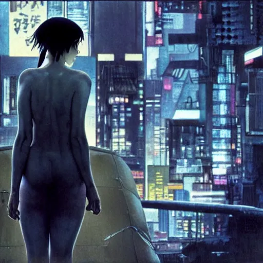 Image similar to still from ghost in the shell, highly detailed, Norman Rockwell, bokeh