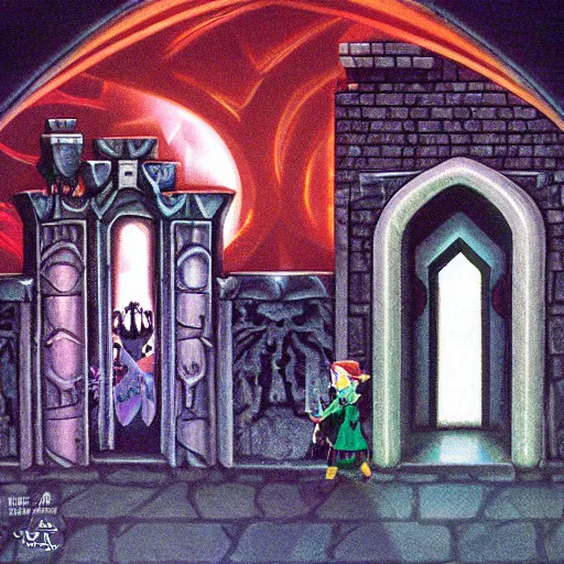 Prompt: an airbrush depiction of the foreboding entrance to the first dungeon from the legend of zelda ( 1 9 8 6 ), by basma al - sharif, by lindsay pickett, by hiroo isono