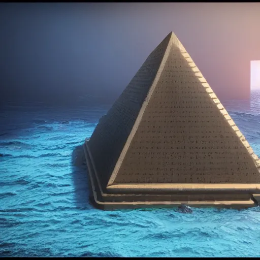 Image similar to highly detailed concept art ray tracing 8 k brutalist pyramid in the ocean storm unreal engine 5