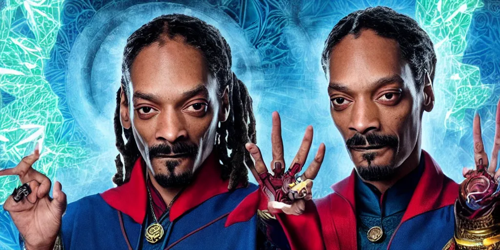 Image similar to snoop dogg as the doctor strange, marijuana leaves, green light, highly detailed, marvel cinematic universe, mcu, photo