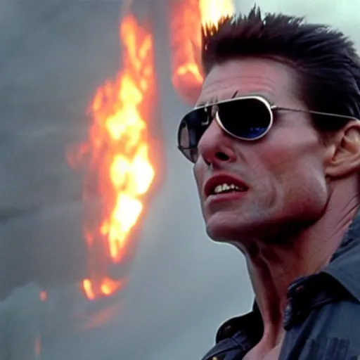 Image similar to film still of tom cruise as the terminator in terminator 8 2 0 2 3