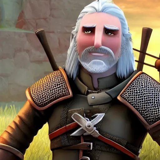 Image similar to Geralt of Rivia in the style of Wallace and Gromit animation