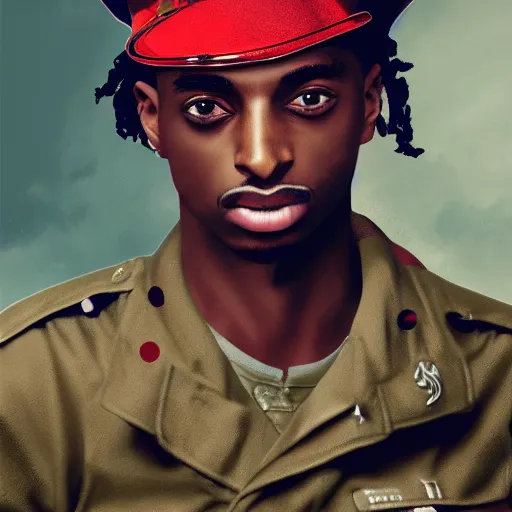 Image similar to playboi carti as a world war ii soldier digital art 4 k detailed super realistic