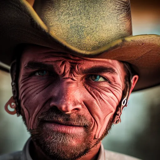 Prompt: alien cowboys, close-up portrait, Canon EOS R3, f/1.4, ISO 200, 1/160s, 8K, RAW, unedited, symmetrical balance, in-frame