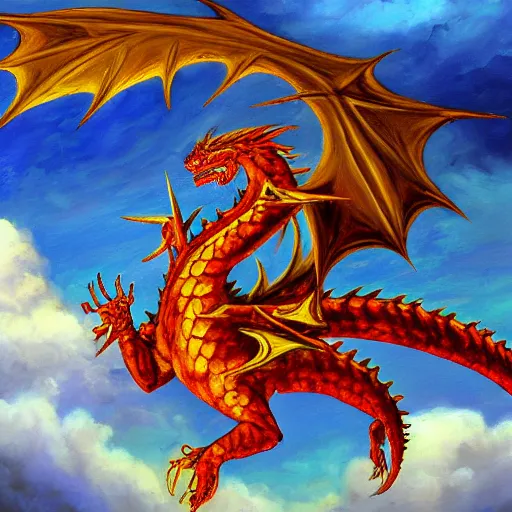 Prompt: award winning oil painting of a lightning dragon, the dragon is made of panes of colored glass, flying in the clouds, high resolution photo, 8 k
