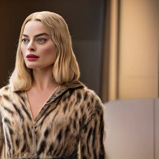 Image similar to Margot Robbie in the movie CATS, movie scene, XF IQ4, 150MP, 50mm, F1.4, ISO 200, 1/160s, natural light