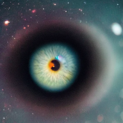 Prompt: close - up of eye with reflection of milky way inside, macro photography