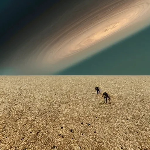 Image similar to the surface of an earth like planet, different unique creatures walking around