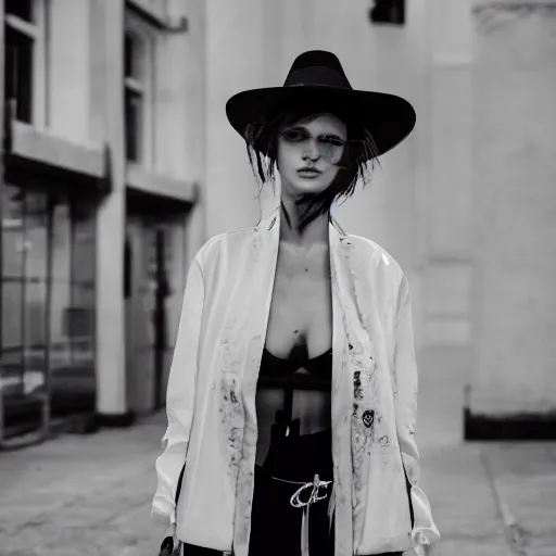 Image similar to vogue fashion photography of model wearing streetwear fashion white clothing, inside berghain, futuristic fashion, photo 3 5 mm leica, hyperdetail, 8 k, very detailed