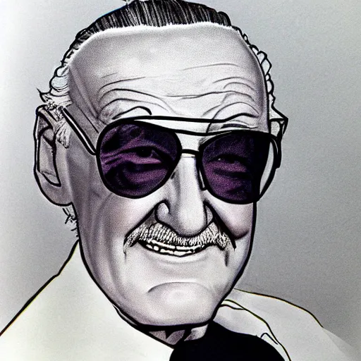 Image similar to stan lee sitting drawn by close, chuck