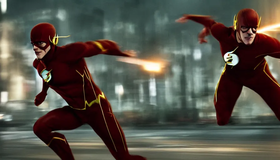 Image similar to ''flash running from the police, dc, cinematic shot, high quality, 8 k, photorealistic''