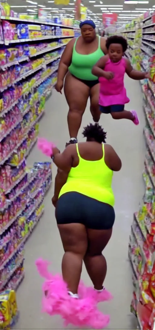 Image similar to viral vine video of fat african american mom running in walmart, trending 2 0 1 5, funny video, youtube vine twitter