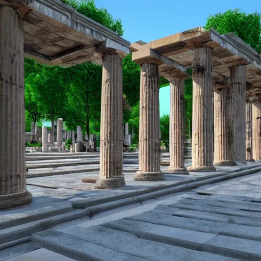 Prompt: the Ancient Greek agora if it was made in 2050 with social spaces and people building various projects, concept art, 4k