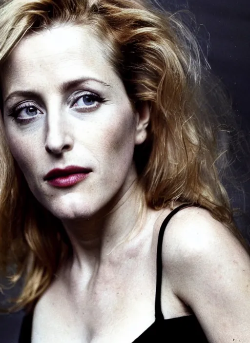 Image similar to a portrait of gillian anderson by mario testino, head shot, award winning, 1 9 9 0, 1 9 9 0 s grunge style, 1 9 9 0 grunge hairstyle, 1 9 9 0 s grunge makeup, sony a 7 r