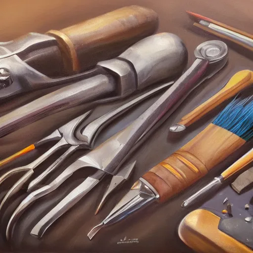 Prompt: painting of some tools by peter klasen, artstation, hd, ultra detailed