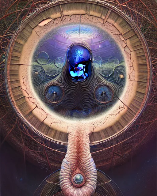 Prompt: a portrait of circular portal to another dimension in the style of ernst haeckel surrealism, surrealist conceptual art, realist, digital painting, aesthetic, soft, sharp focus, vintage, artstation hd, by greg rutkowski, bruce pennington, valentina remenar and asher duran,