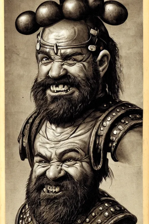 Prompt: head and shoulders portrait in a tavern of a dwarf adventurer, jovial, scarred lip, grandfatherly, leather armor, male, high fantasy, d & d, face details, extremely detailed, esquire magazine photo