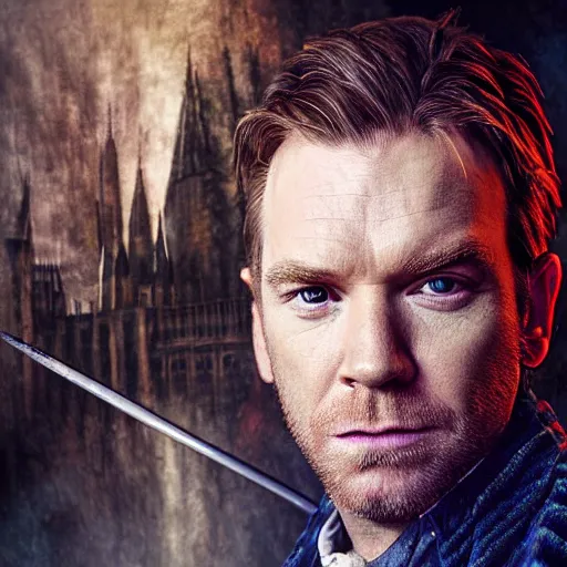 Image similar to hyperrealistic mixed media high resolution painting of Ewan McGregor as Harry Potter, stunning 3d render inspired art by István Sándorfi and Greg Rutkowski and Unreal Engine, perfect symmetry, dim volumetric lighting, 8k octane beautifully detailed render, post-processing, extremely hyper-detailed, intricate, epic composition, highly detailed attributes, highly detailed atmosphere, cinematic lighting, masterpiece, trending on artstation, very very detailed, masterpiece, stunning, flawless structure, lifelike texture, perfection,