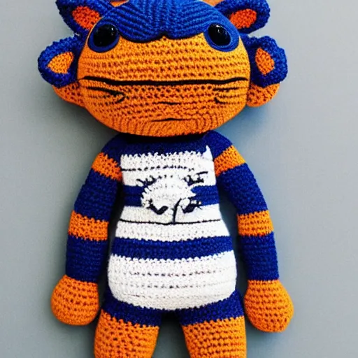 Image similar to crochet tiger wearing a jumper knitted jumper