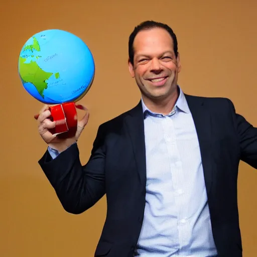 Image similar to phil spencer holding a globe, photo