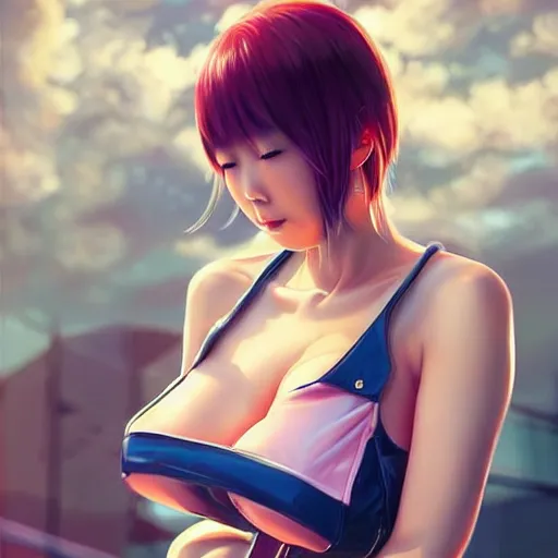 Image similar to a beautiful young japanese hitomi tanaka alluring instagram model in elaborate latex tank top, jrpg tank top made from latex demon faces, by guweiz and wlop and ilya kuvshinov and artgerm and, aesthetic, gorgeous, stunning, alluring, attractive, artstation, deviantart, pinterest, digital art