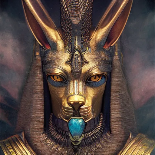 Prompt: portrait of anubis, intricate artwork, concept art, octane render, deviantart, cinematic, key art, hyperrealism, iridescent accents, portrait photograph, nikon 3 5 mm, photograph by greg rutkowski